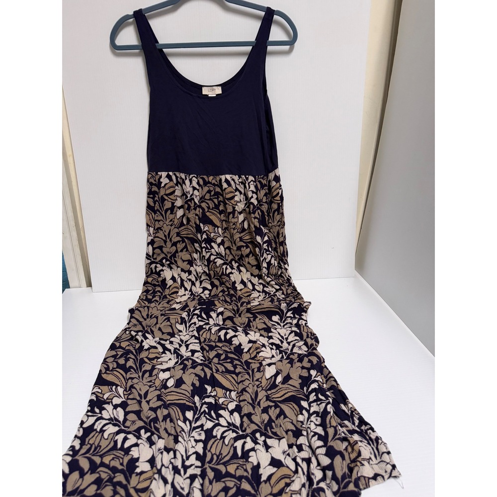 LOFT Navy Blue Floral Empire Waist Sleeveless Maxi Dress Medium